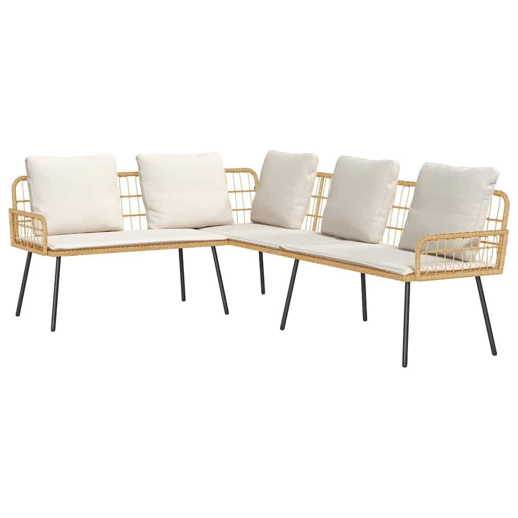 2-teiliges Garten-Sofa-Set mit Kissen, aus natürlichem Poly-Rattan